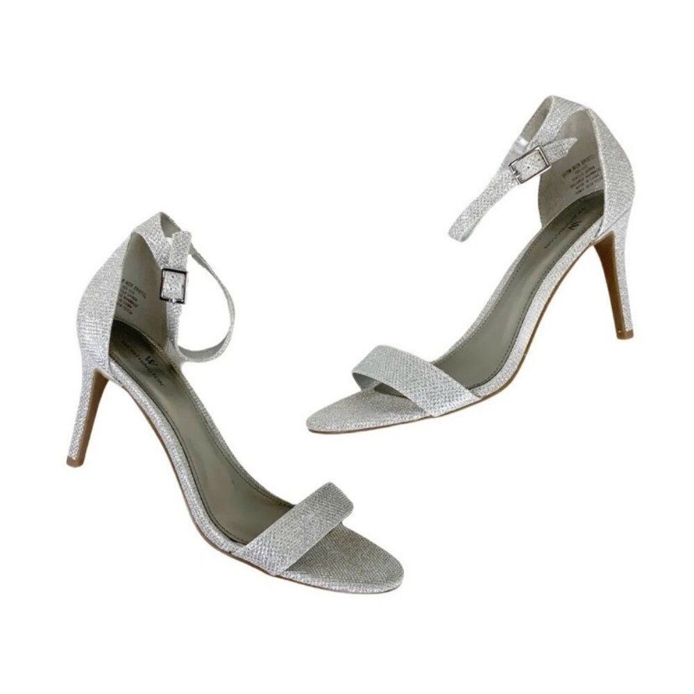 Worthington Bristol Women Silver Glitter Sling Back Shoes Heels Size 7 1/2